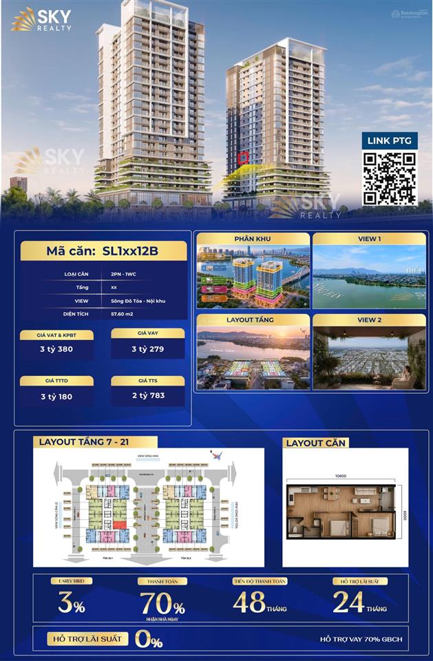 Nổi bật căn 2pn slight tower, chỉ 2,8 tỷ giá cđt sun group, ân hạn gốc, htls 24th, ck 3% mua sớm