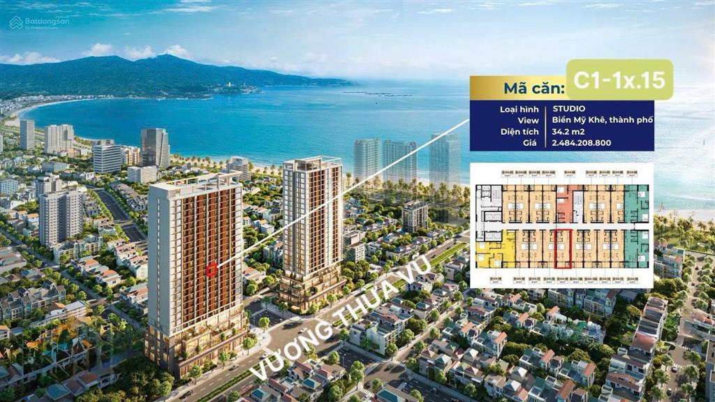 Chính chủ bán nhanh căn studio sun costa 35m2, tòa c1, view biển, mặt đường vương thừa vũ, giá tốt