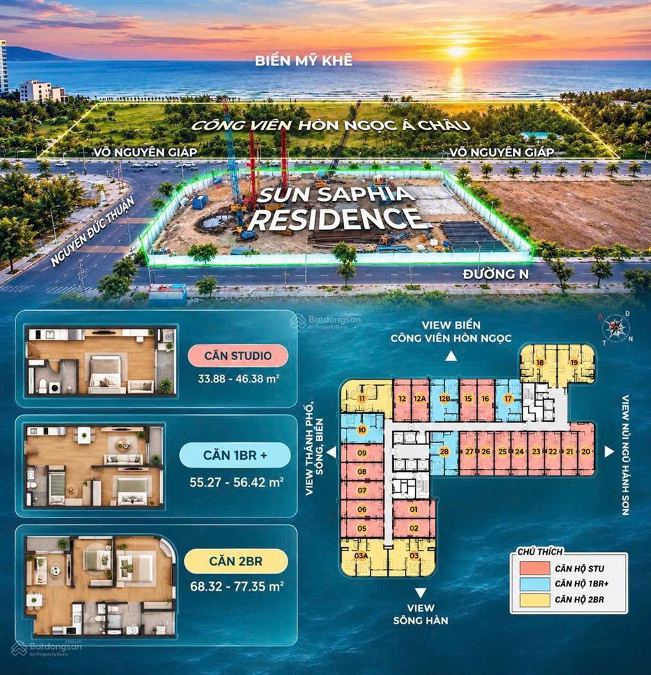 Studio 33m2 sun saphia chỉ 2,8 tỷ, trực diện biển, ngân hàng hỗ trợ 70%, miễn lãi 24th. sp15115