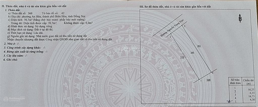 Bán đất trống (3 gcn) diện tích 240,8m2 thổ cư nguyễn trung trực, đồng nai