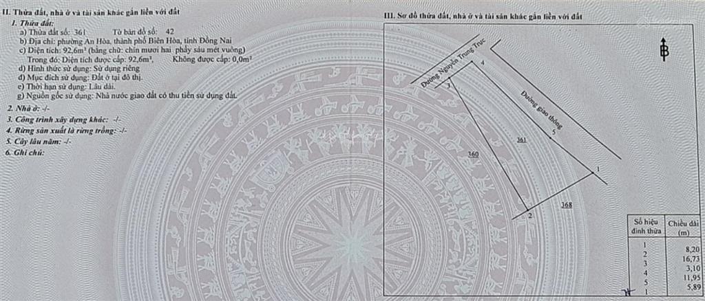 Bán đất trống (3 gcn) diện tích 240,8m2 thổ cư nguyễn trung trực, đồng nai