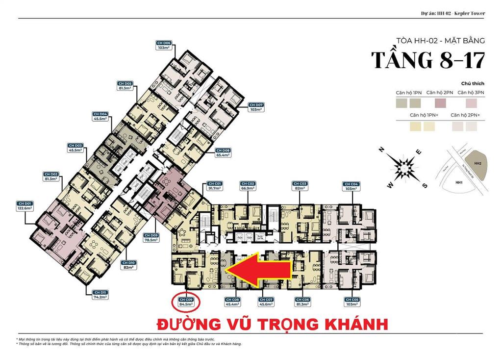 Căn góc kepler tower vip 2 phòng ngủ bc đông nam, full nội thất dt 85m2, giá bán 8,3 tỷ