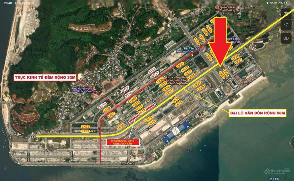Bán lô đất áp góc trục thông biển, sát đường 58m, cạnh nhà hàng, dt 87,5m2, tây nam, giá 4 tỷ
