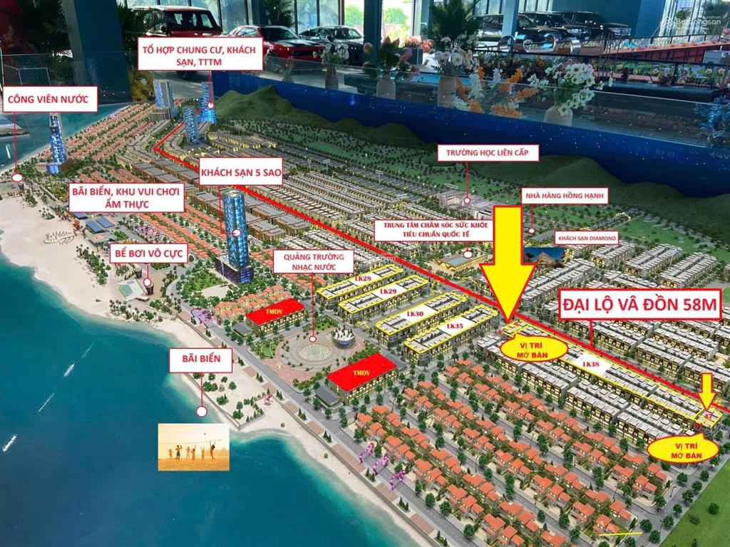 Bán lô đất áp góc trục thông biển, sát đường 58m, cạnh nhà hàng, dt 87,5m2, tây nam, giá 4 tỷ