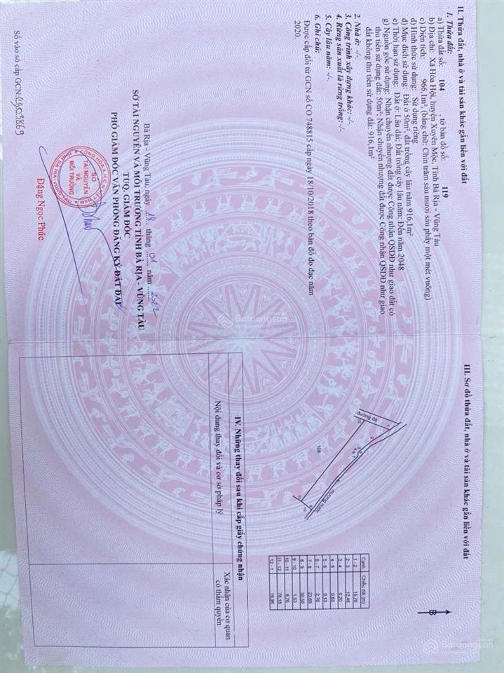 Bán đất cực chất tại hòa hội, xuyên mộc, 1,1 tỷ, 966,1 m2