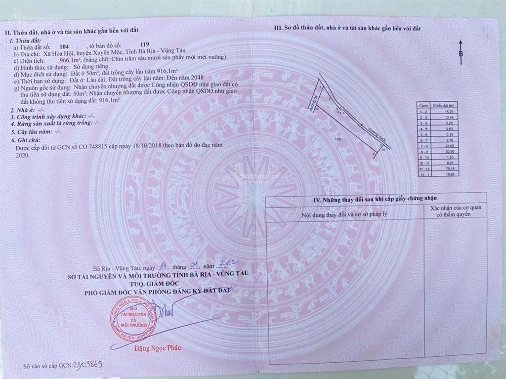 Bán đất 966m2 tại xã hòa hội, 1,09 tỷ giá tốt