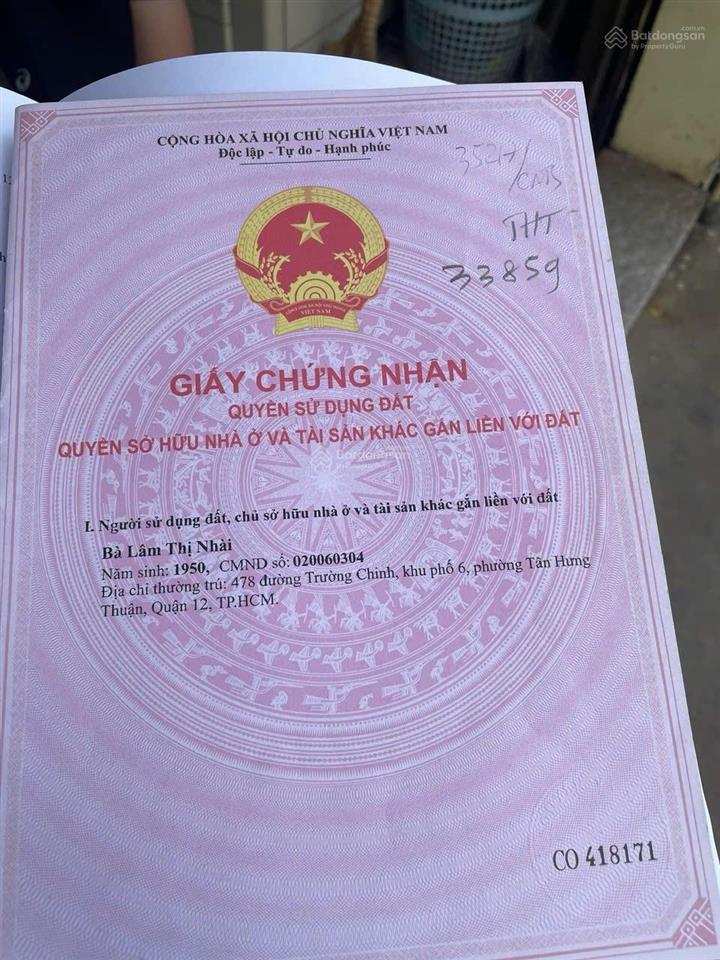 Chính chủ  bán gấp  nhà đường đht32  p. tân hưng thuận  q12