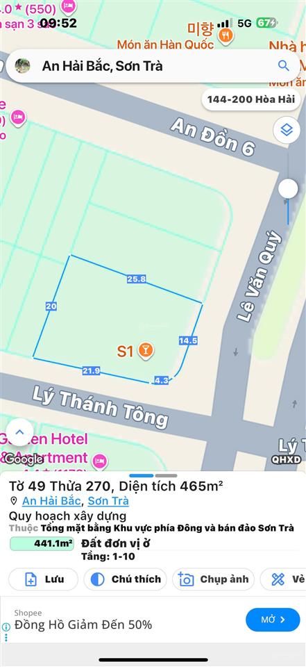 Quỹ đất 465m2 còn sót lại ngay biển mỹ khê  lô góc 2 mặt tiền đường