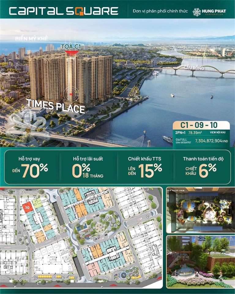 Căn góc 2pn + 1 / 78.39m2 giá 6.389 tỷ ngay sông hàn đà nẵng  capital square