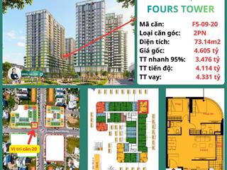 CĂN GÓC 2PN/73.14M2 GIÁ 3.476 TỶ HƯỚNG ĐÔNG NAM MÁT MẺ - FOURS TOWER