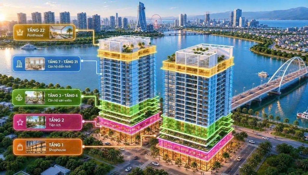 Căn 2PN/59m2 tầng 12 giá từ 2.991 Tỷ - Hòa Xuân - Căn hộ S-Light Tower