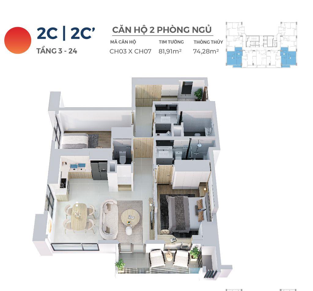 HIYORI AQUA TOWER - Căn góc 2PN full giá 7.975 TỶ view trực diện biển Đà Nẵng 