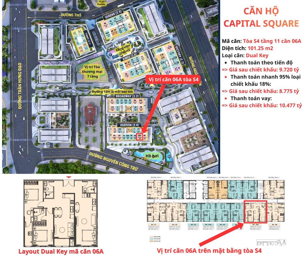 Căn dual key 101m2 giá 9,72 tỷ  view sông hàn, thành phố, cầu rồng  capital square