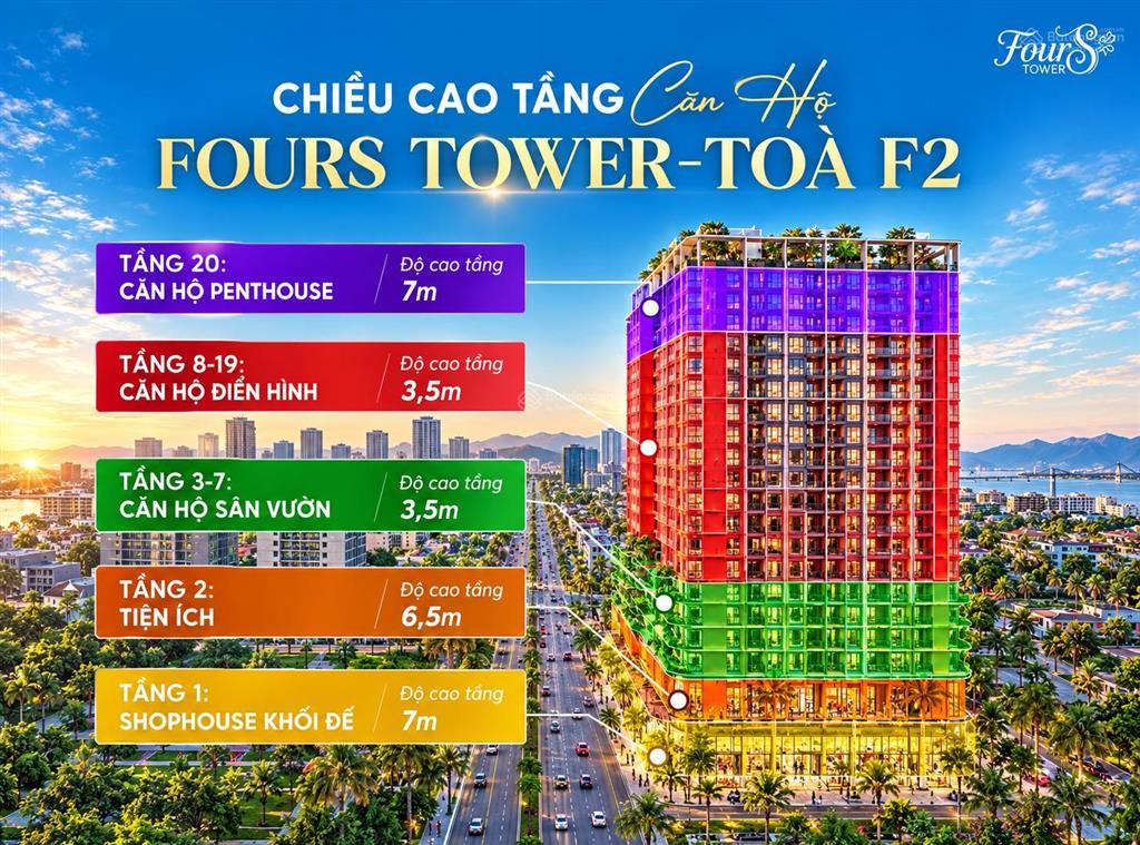 Căn góc 2pn tầng 12  view biển, sông, thành phố giá 3.772 tỷ  nam hòa xuân  fours tower