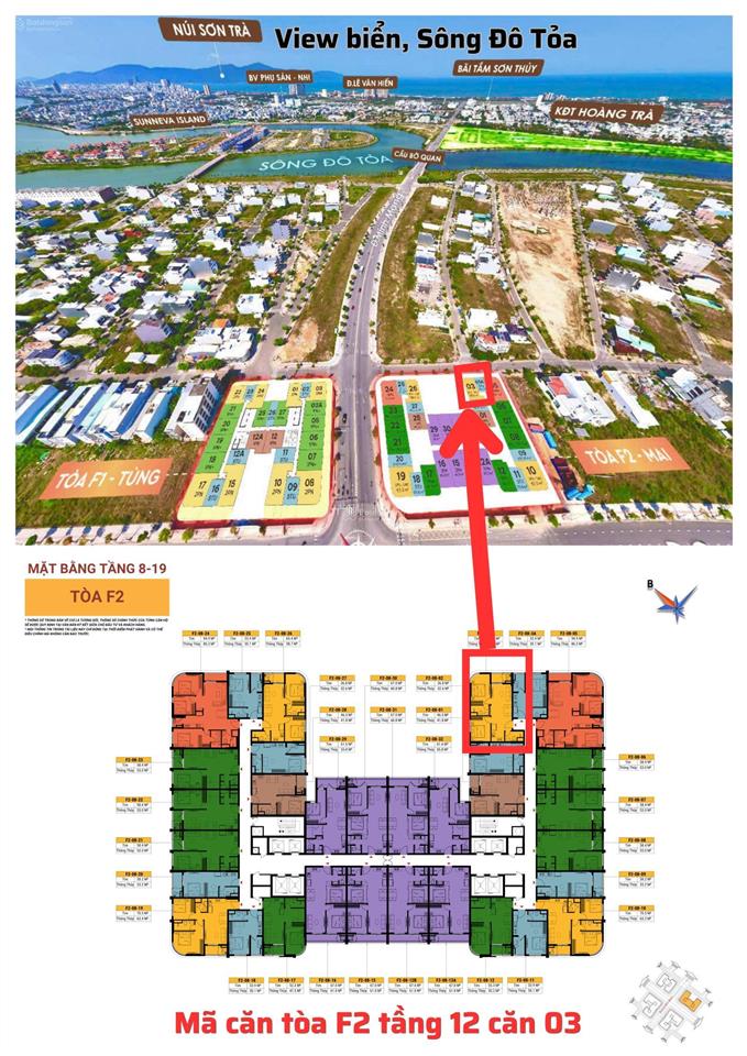 Căn góc 2pn tầng 12  view biển, sông, thành phố giá 3.772 tỷ  nam hòa xuân  fours tower