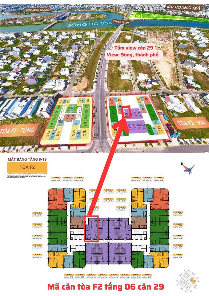 Căn 1pn + 1 diện tích 55.8m2 giá 2.366 tỷ view sông  fours tower đà nẵng