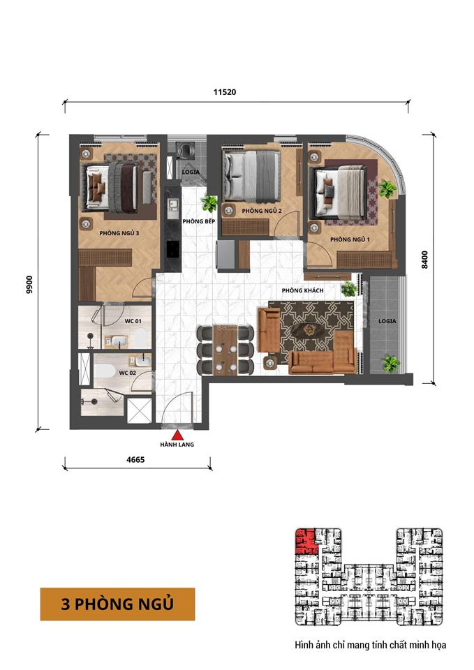 Căn góc 3pn/86.3m2 giá 4.848 tỷ view sông, biển  fours tower  nam hòa xuân đà nẵng