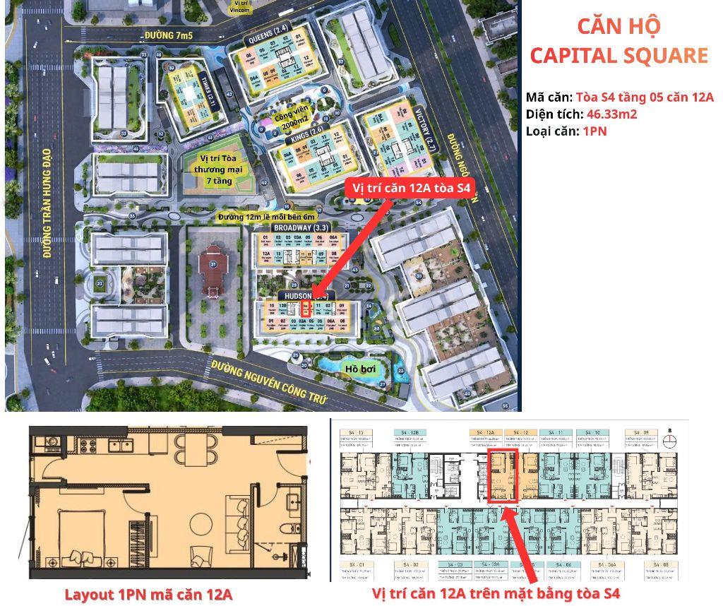 Căn 1PN/46M2 Full giá 3.260 TỶ - TTTP ngay cầu sông Hàn - CAPITAL SQUARE