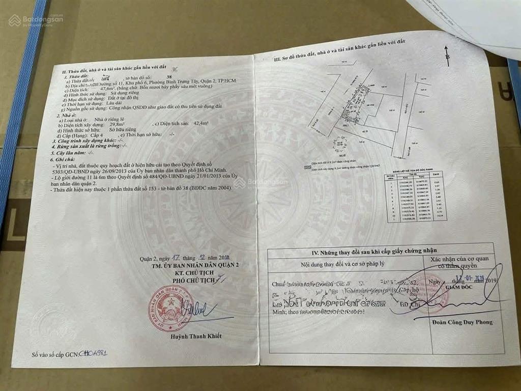 Nhà mt đường 11 , 48m (11x4.4) bình trưng tây, q2 (6ty850)