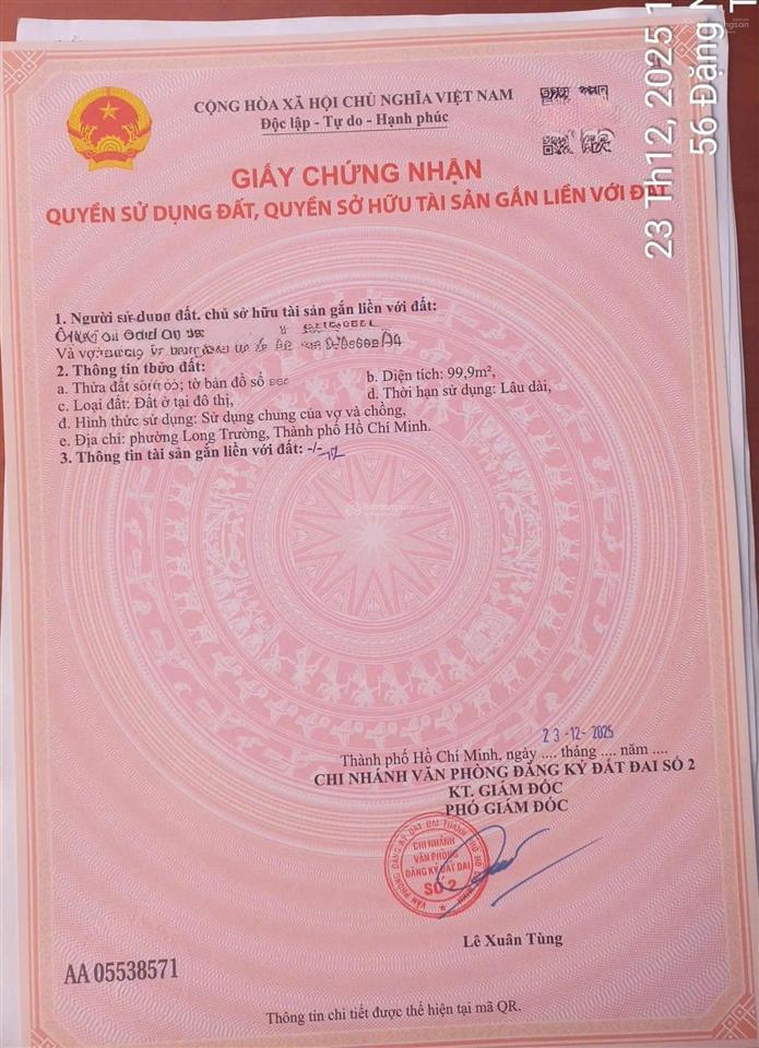Đất 100m2 (5x20m) đường 6, long trường, q9 (3tỷ99)