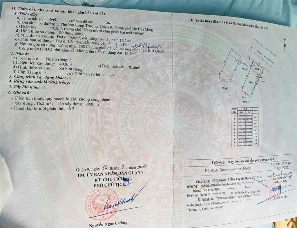 Nhà 2 tầng, 70m (5.4x13) mt đường 2, long trường , q9 (5ty960)