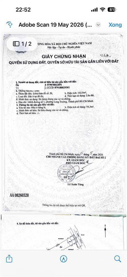 Nhà c4 103m2 (5x22) đường 1, long trường, q9 (5tỷ590)