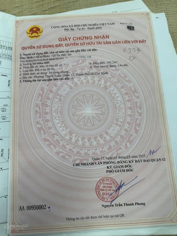 Đất 102m (4x25.5) mt thạnh xuân 52, quận 12 (5 tỷ 190)