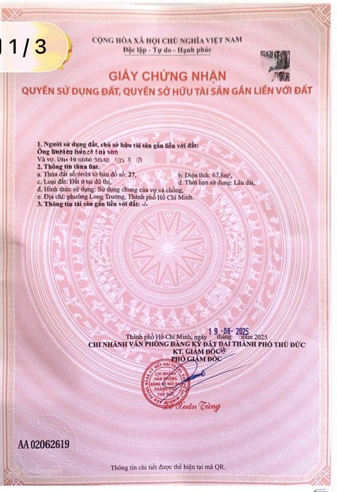 Đất 68m2 (4.9x14m) đường 1, long trường, q9 (3 tỷ 850 triệu)