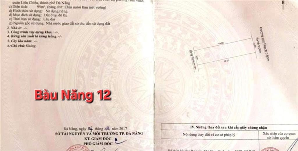 Bán đất mt bàu năng 12, phường hòa khánh, tp đà nẵng. dt 95m2 gần bến xe đà nẵng, cách biển 1km