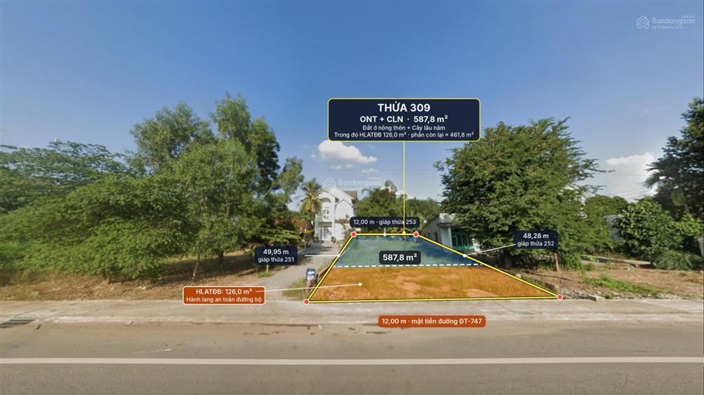 Bán đất tại đt747, bình mỹ, bắc tân uyên, 15,3 tỷ, 587.8m2, mặt tiền 12m, pháp lý đầy đủ
