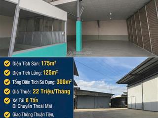 Cho thuê kho gần đường phạm hùng, nhà bè 300m² sử dụng xe tải 8 tấn