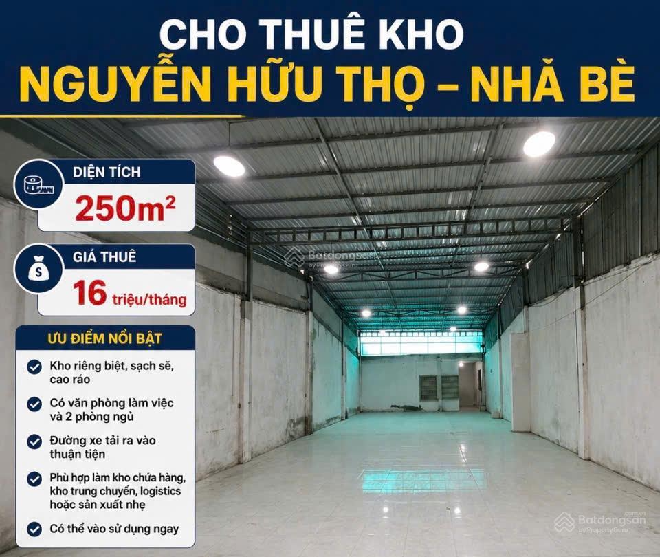 Cho thuê kho nguyễn hữu thọ, nhà bè 250m² có văn phòng và 2 phòng ngủ