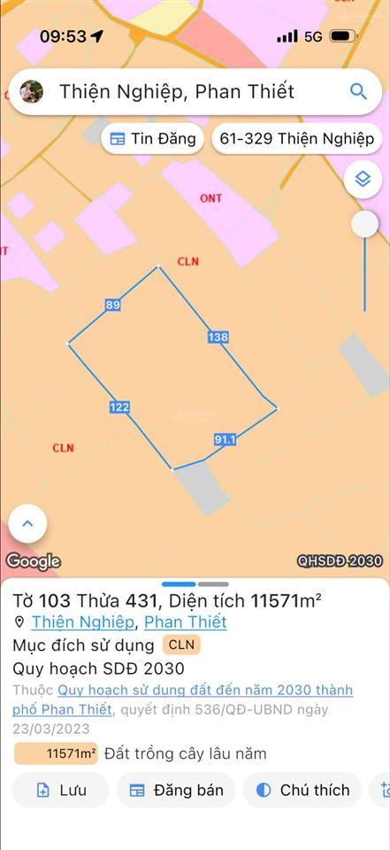 Chính chủ cần bán 11.570m² đất tại thiện nghiệp phan thiết