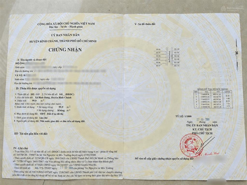 Bđ nền hướng đông, kdc 6b t30, đ. phạm hùng, xã bình hưng, bình chánh. dt 100m², giá 7.2 tỷ