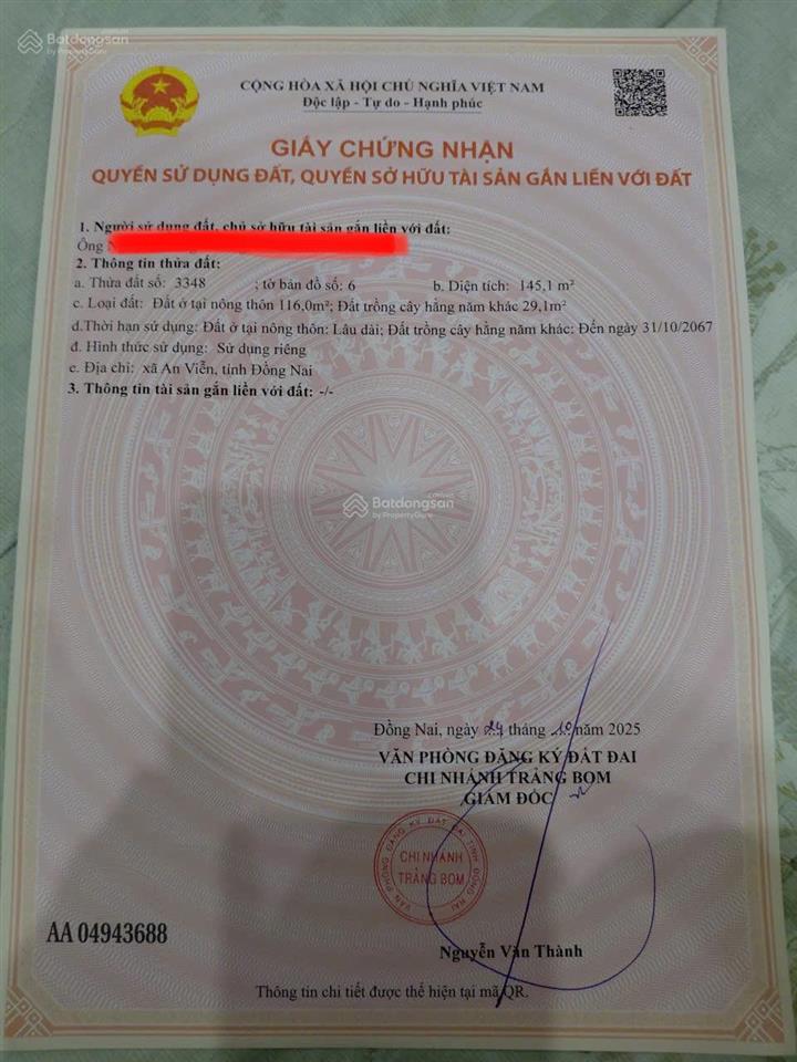 Bán đất thổ cư mặt tiền đường nhựa gần kcn, sân bay lt giá 1tỷ200