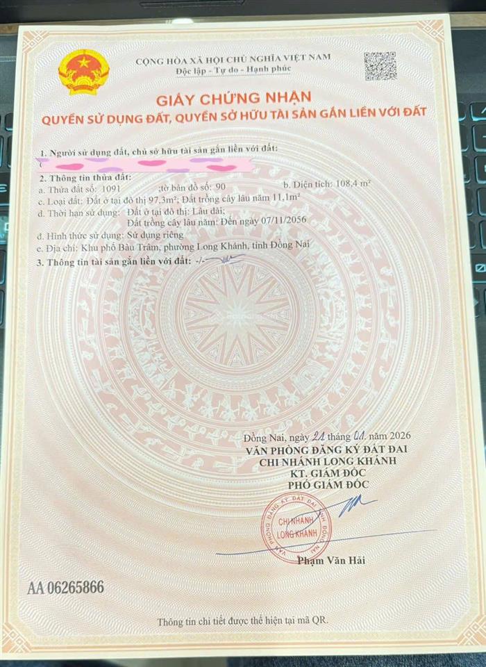 Có 200tr trong tay sở hữu ngay lô đất nền thổ cư sau lưng ủy ban p. bàu trâm phù hợp ở và đầu tư