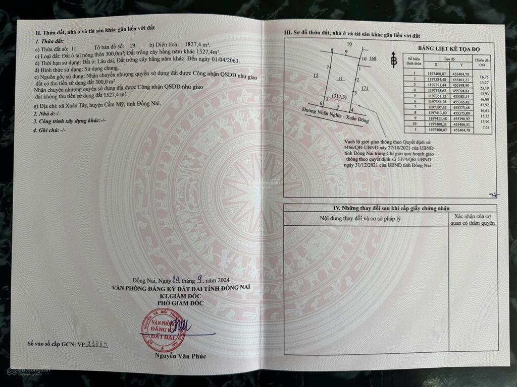 Đất chính chủ  sổ đỏ  đường xuân phú  xuân tây, xã xuân tây, cẩm mỹ, đồng nai