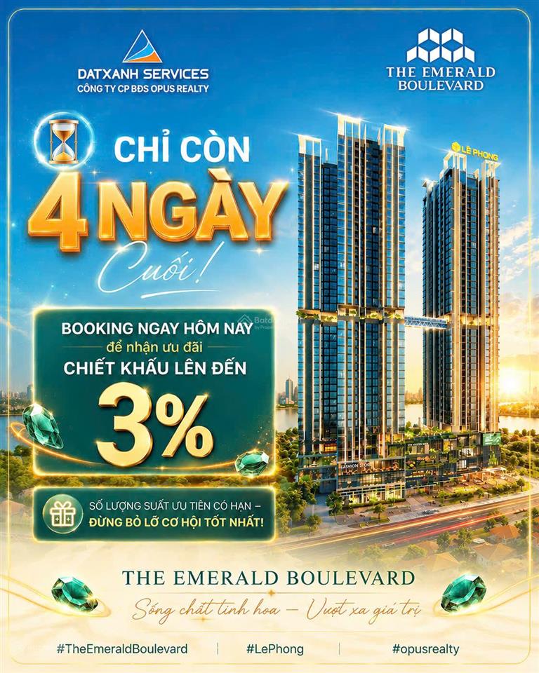 Thanh toán 0.5% hoặc 1% mỗi tháng, the emerald boulevard căn 1pn+ đầu tư giai đoạn 1 ql13