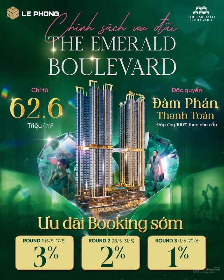 Thanh toán 0.5% hoặc 1% mỗi tháng, the emerald boulevard căn 1pn+ đầu tư giai đoạn 1 ql13