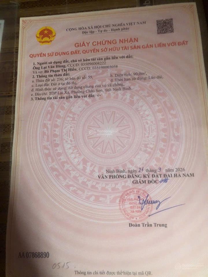 Cơ hội sở hữu lô đất đẹp tại tổ 2 thanh tuyền, phủ lý giá chỉ 1,69 tỷ