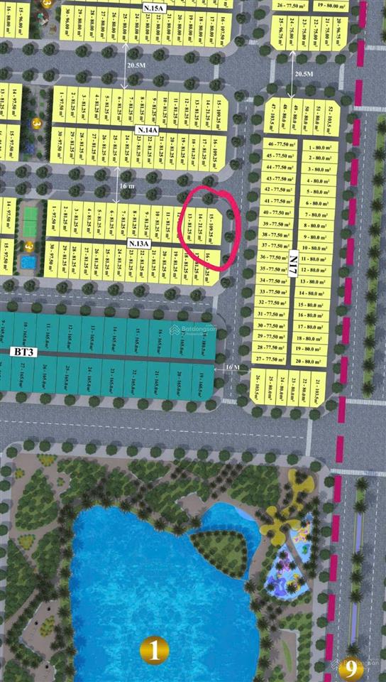 Bán đất lô góc n13a gần hồ tháp đồng hồ 109.25 m2 tại khu đô thị rùa vàng city