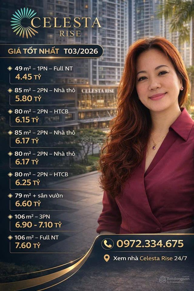 Bán căn hộ 2pn, 2wc tại celesta rise, 6,15 tỷ, 85m2, giá cực chất