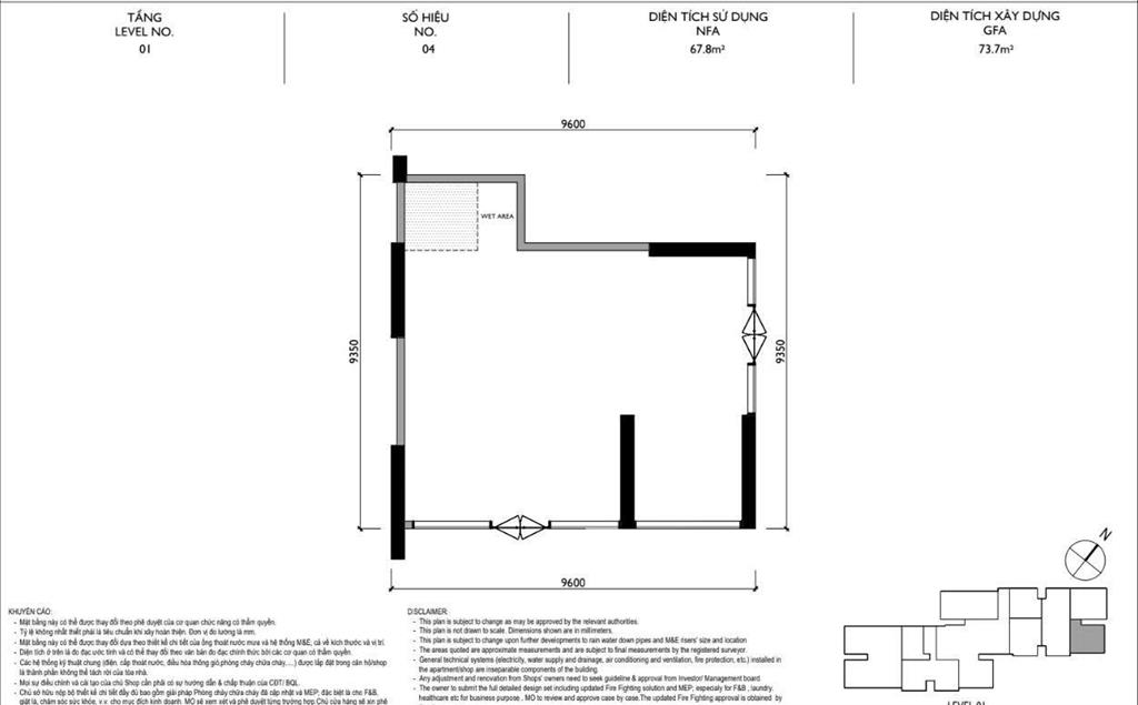 Bán shophouse lumi hà nội diện tích 67,8m2