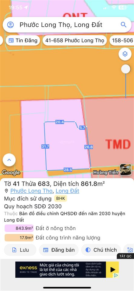 Chính chủ bán đất 2 mặt tiền quốc lộ 55, giá 6 tỷ 950 thương lượng mạnh cho khách thiện chí