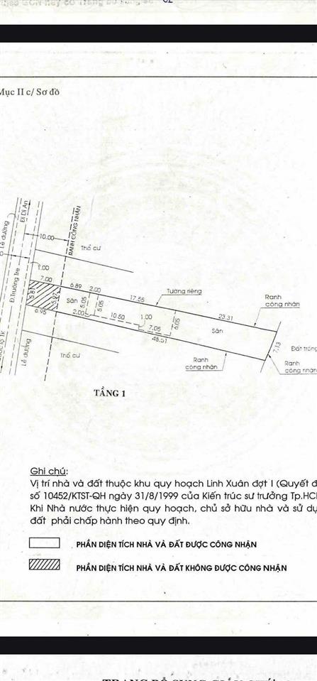 Bán nhà cấp 4 nát xem như đất dt 320m2 giá ~ 57tr/m2 mặt tiền đường số 11 linh xuân