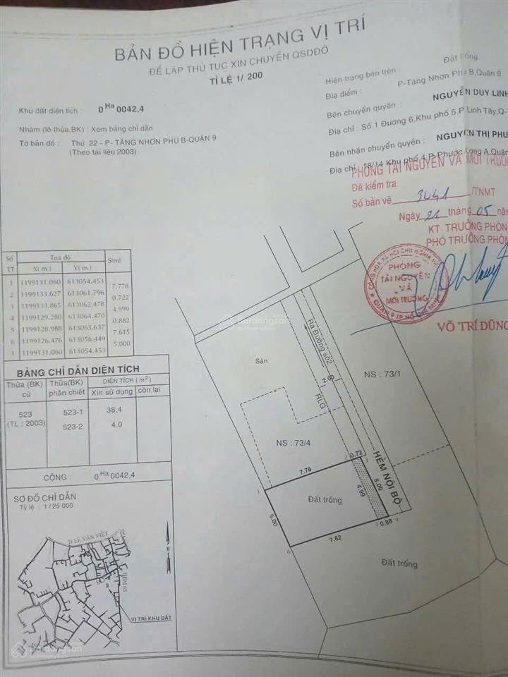 Bán đất 42.8m2 giá 2ty3 trung tâm tpthủ đức