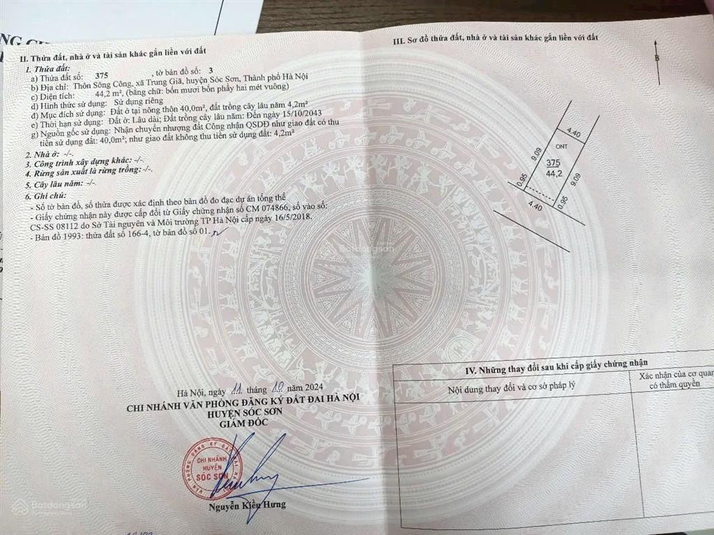 Bán đất tại sông công trung gia, 1,4 tỷ, 44,2 m2