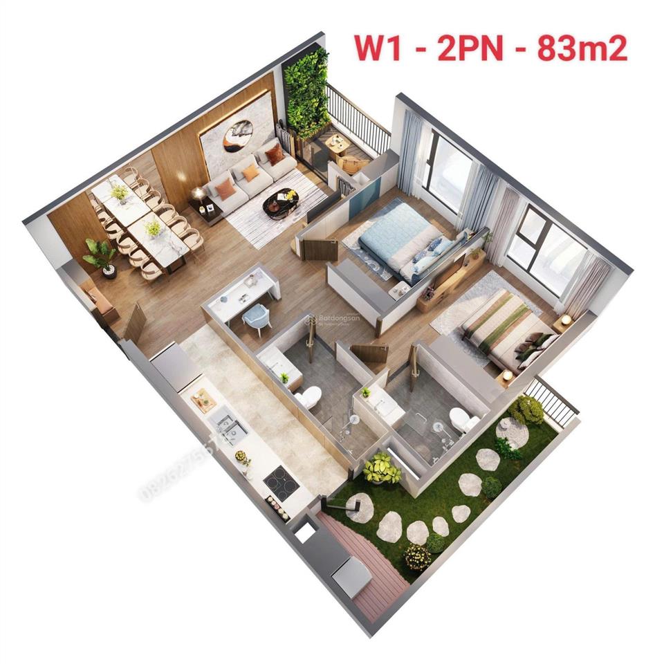 Chính chủ cần bán 2pn + 1, 2 vệ sinh 83m2 chỉ 6,35 tỷ the wisteria  nội thất keng  sẵn ở ngay