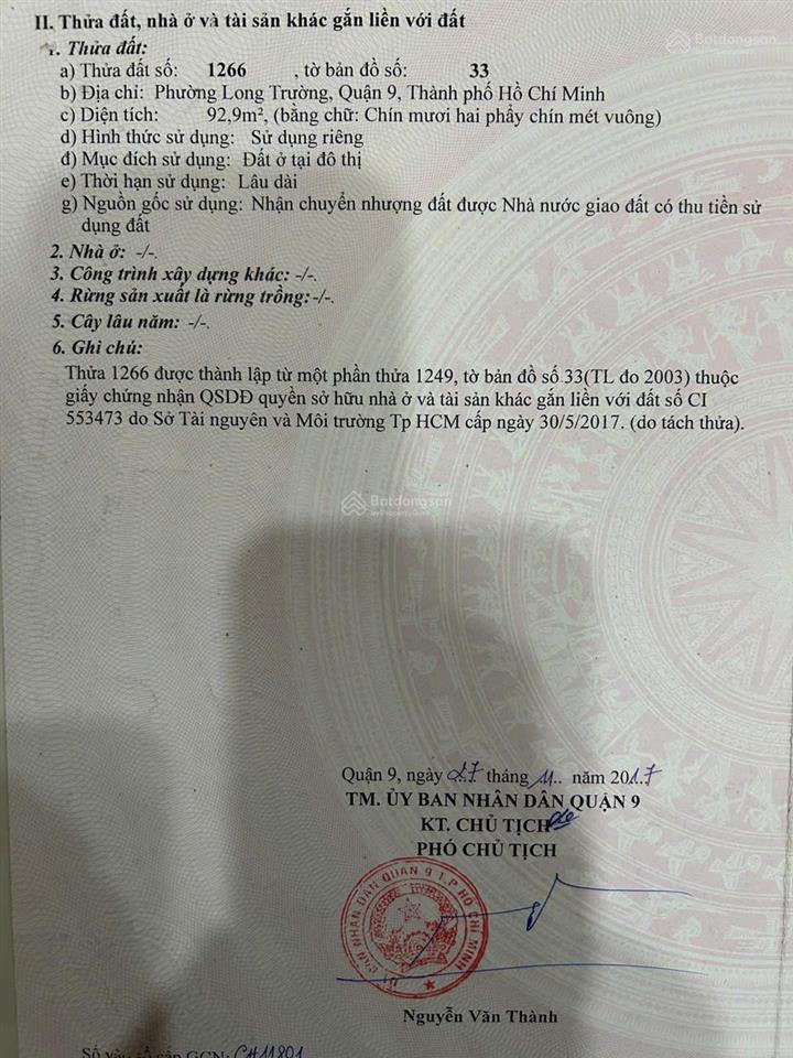 Bán đất thổ cư chính chủ long trường  quận 9 cũ