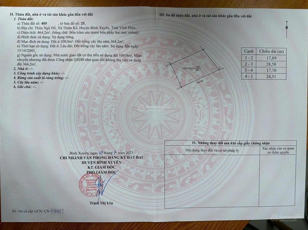 Bán đất đẹp gần kcn bá thiện 2  thiện kế, bình xuyên, vĩnh phúc, 10,350 tỷ, 464.2 m2